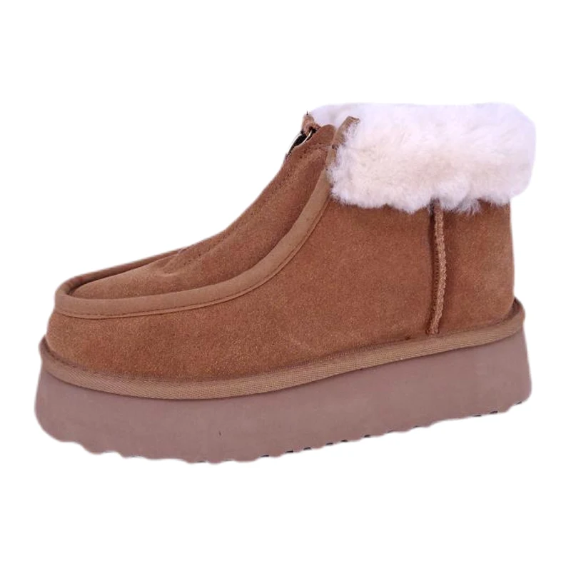 Women's Collar Fur Genuine Suede Platform Snow Boots