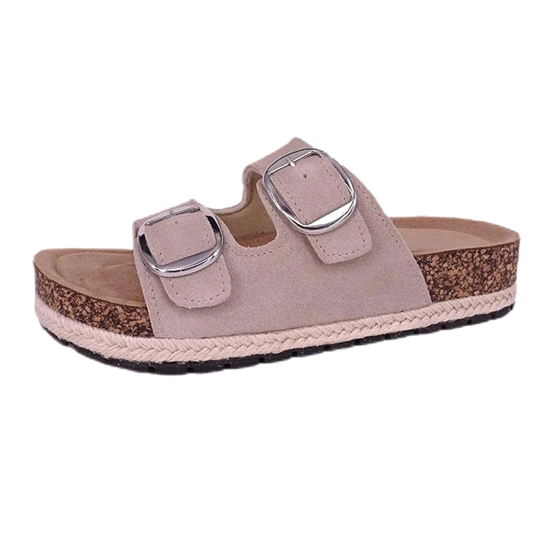 Women's Double Buckle Ramie Sole Footbed Sandals