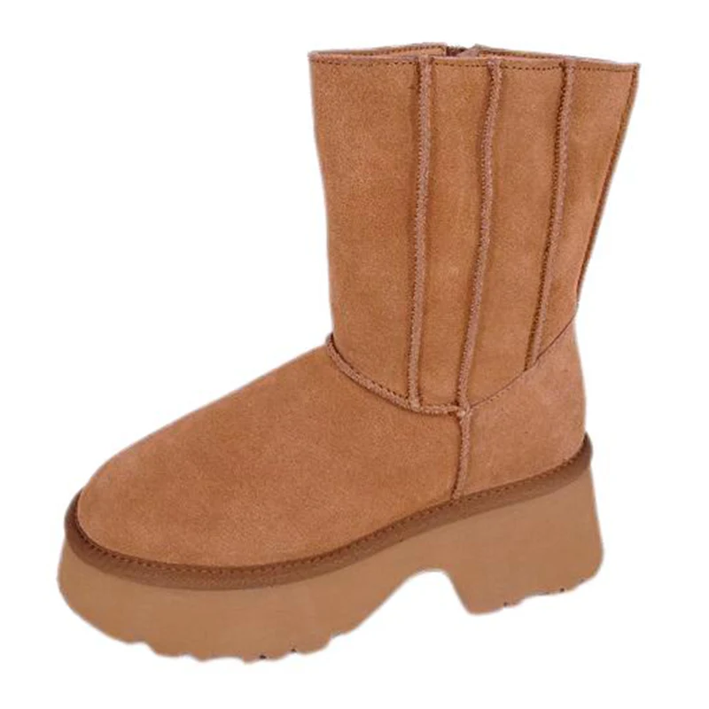 Women's Genuine Suede Leather Chunky-Heeled High Boots