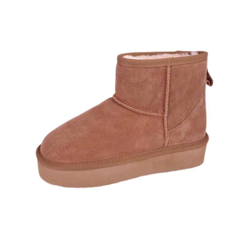 Women's Middle Shaft Suede Leather Platform Snow Boots