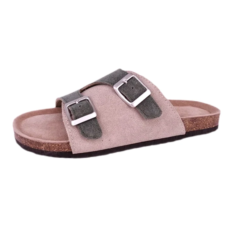 Women's two Buckle Genuine Suede Footbed Sandals